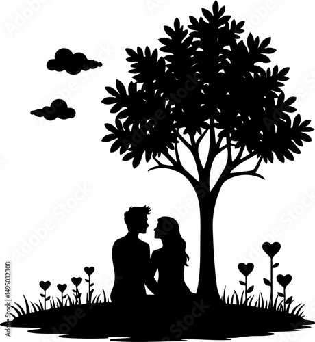 Romantic Couple Under Tree Silhouette