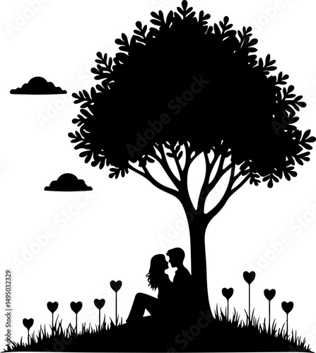 Romantic Couple Under Tree Silhouette