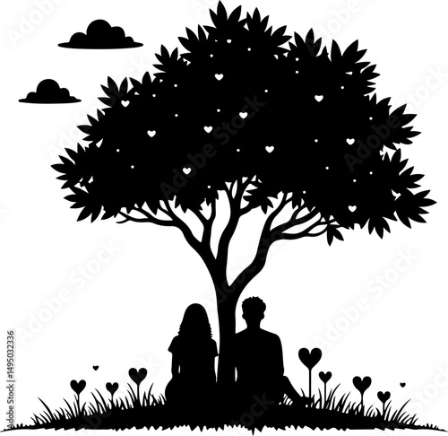 Romantic Couple Under Tree Silhouette