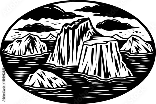 icy archipelago with towering glaciers vector landscape illustration