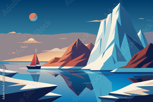 Remote icy archipelago with towering glaciers vector illustration