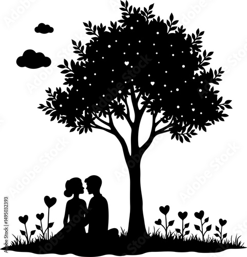 Romantic Couple Under Tree Silhouette