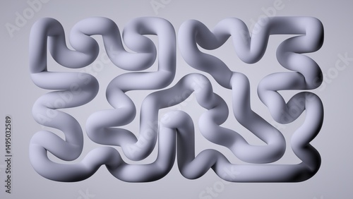 Fototapeta Naklejka Na Ścianę i Meble -  3d render, abstract minimalist background of intertwined white wavy lines. Simple wallpaper