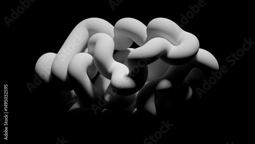 Fototapeta Naklejka Na Ścianę i Meble -  3d render, abstract volumetric tangled tubes isolated on black background, modern minimalist wallpaper