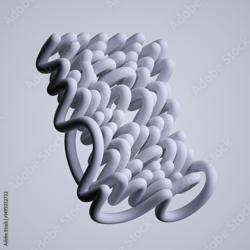 Fototapeta Naklejka Na Ścianę i Meble -  abstract distorted shape made of white wavy tubes, isolated on neutral background. Futuristic geometric object, 3d rendering