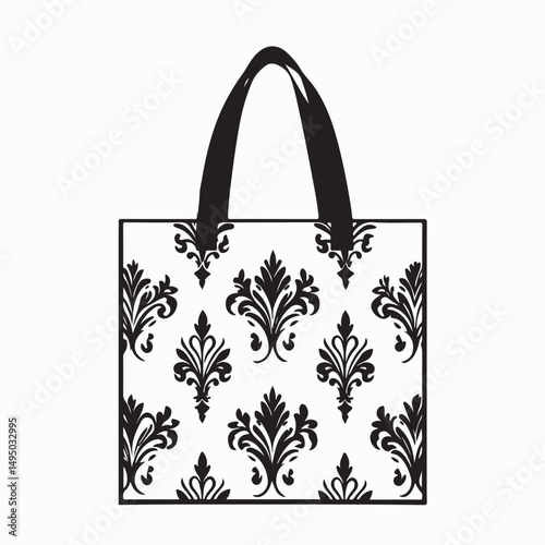 Patterned tote bag with stylish handles image vector isolated on white background.