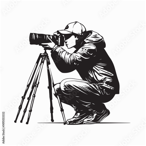 Photographers And Tripod People image vector on white background.