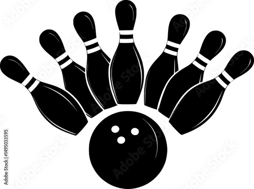 Bowling ball strike pin silhouette vector illustration isolated on a white background
