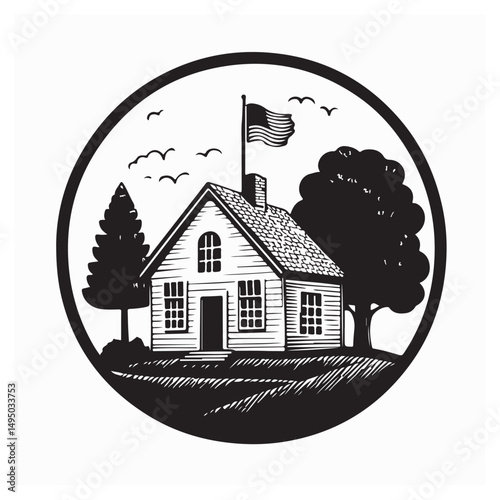 School Building Flag Image Vector Isolated on white background. 