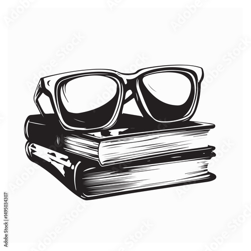 Eyeglasses at books stack. Education and reading concept image vector