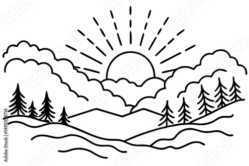 sunrise over foggy valley with soft golden light vector illustration