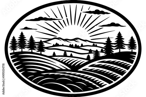 sunrise over foggy valley with soft golden light breaking vector illustration