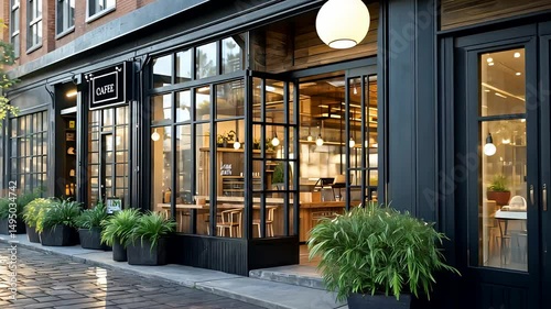 Stylish Boutique Storefront with Plants in Urban Setting