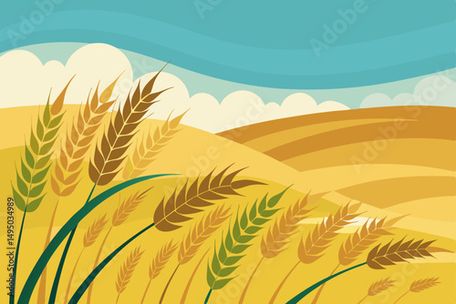 Wheat field swaying gently in a summer breeze vector illustration
