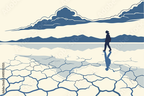 Salt flat mirroring the sky like a giant mirror vector illustration