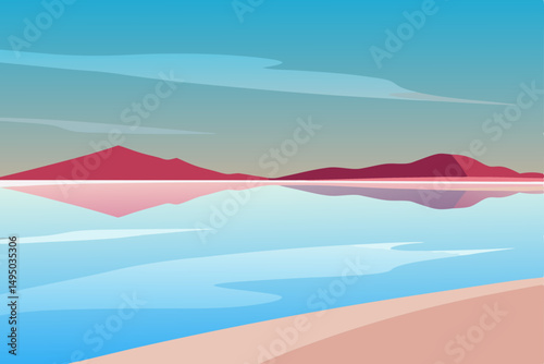 salt flat reflecting sky like a mirror vector illustration