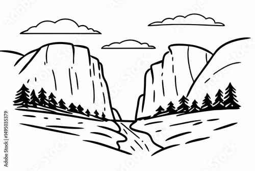 Landscape of Towering Red Rock Formations Vector Illustration