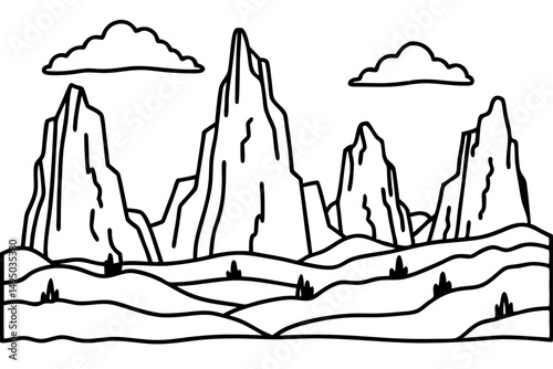 landscape of towering red rock formations under blue sky vector illustration