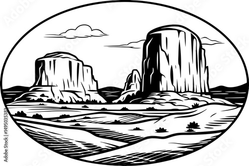 landscape of towering red rock formations under blue sky vector illustration