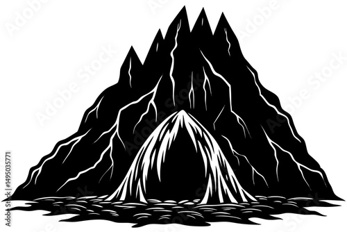 volcanic cave with molten lava flowing vector illustration