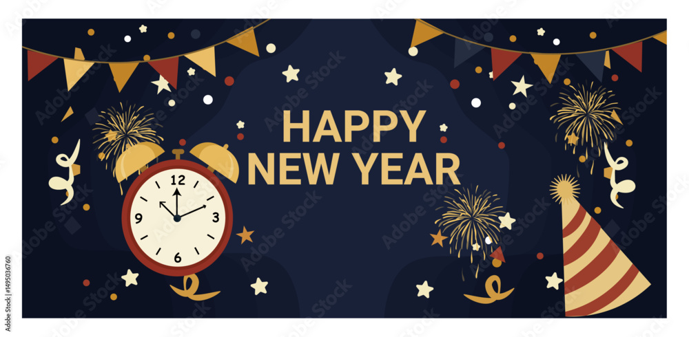 Naklejka premium Cheerful Happy New Year Banner Illustrations with Varied Festive Designs-02