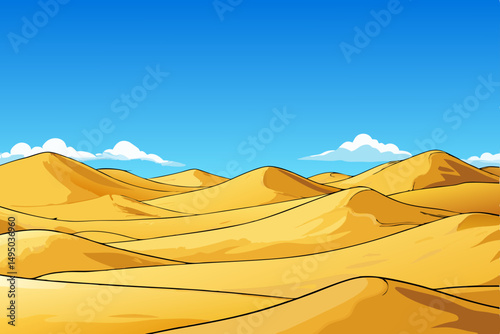 Vast desert with rolling sand dunes under a clear sky vector illustration
