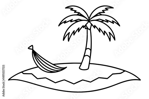 tiny island with single palm tree and hammock vector illustration