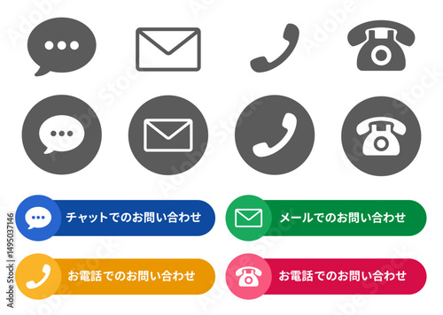 問い合わせ用アイコンセット(電話 メール チャット 問合せフォーム 編集可能 ベクター)