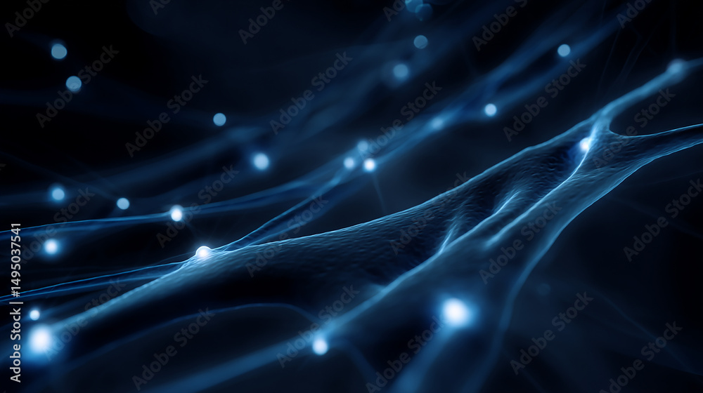 Naklejka premium Abstract Neural Pathways with Glowing Nodes Representing Communication and Information Transfer