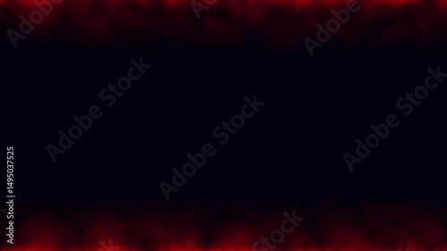 Rolling red smoke border on black. Abstract background or design element.