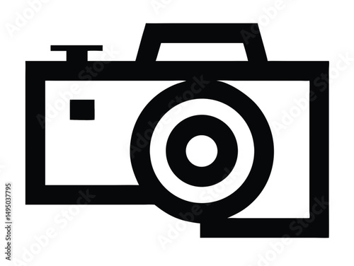 Digital photography camera icon with a focus lens and flash symbol