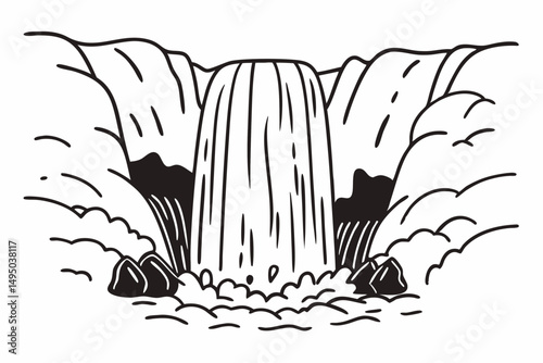 powerful cascade plunging into rocky canyon vector illustration
