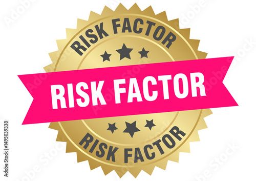 risk factor. risk factor round pink and gold label isolated on transparent background