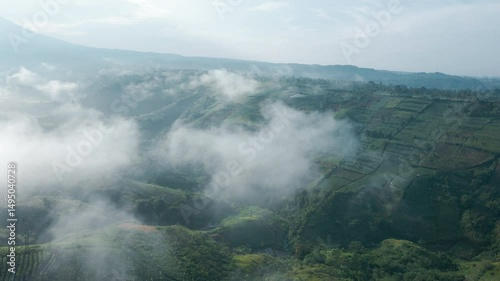 Cinematic Drone Fly Over Foggy Highlands

