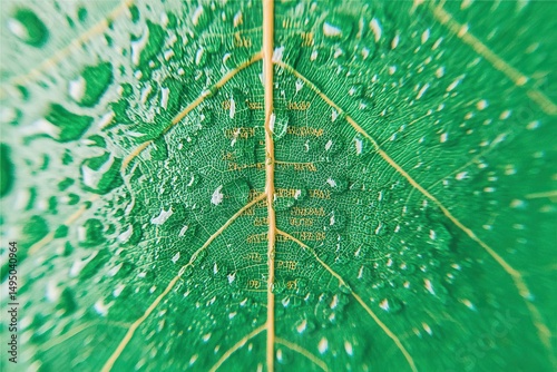 Close-up view of vibrant green leaf with raindrops