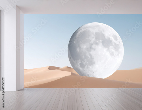Abstract surreali image of a moon in desert