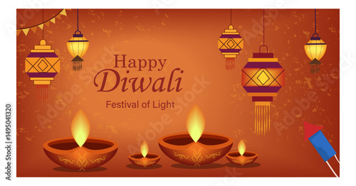 Happy Diwali Festival of Light Vector Banner Collection - Illustrations-01