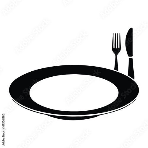 Spoon and plate silhouette clipart on a white background