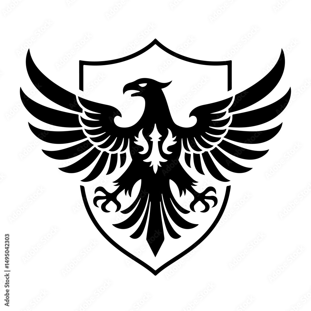 Fototapeta premium eagle shield with wings, bird, eagle, vector, wing, wings, illustration, tattoo, feather, symbol, silhouette, animal, flying, design, angel, dove, icon, black, sign, tribal, art, love, heart, hawk, dr