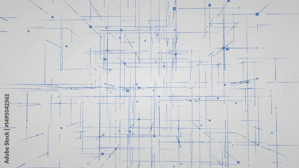 Abstract Geometric Grid of Blue Lines and Squares with Digital Connection Theme