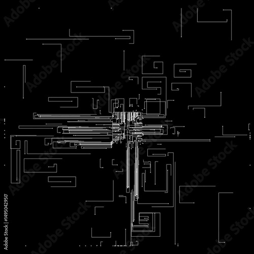 Intricate Lines of Abstract Geometric Tech Design in Monochrome Style