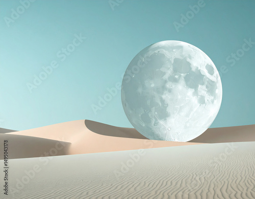 Abstract surreali image of a moon in desert