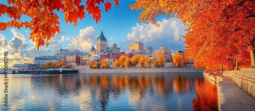 Quebec City in Autumn Along Saint Lawrence River