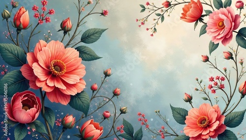 Delicate paisley floral pattern, muted tones, soft focus, print, illustration