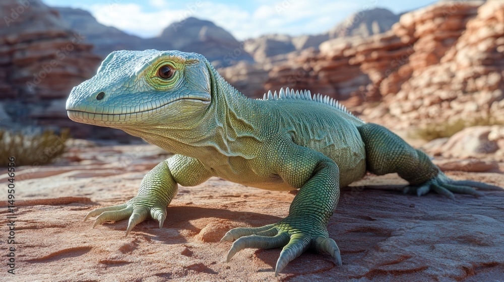 Obraz premium Desert lizard, light green, on rock