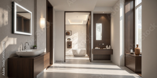 Wallpaper Mural Mocha Musse smart mirrors placed in bathrooms and hallways, with touch-sensitive panels and embedded LED lights. The mirrors feature advanced Torontodigital.ca