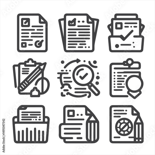 Veterinary icon set. Contains such icons as pets, medical history, health care, vet, vaccines, test, dental care, antiparasitic, diagnosis, x ray, veterinary clinic and more. Vector illustration
