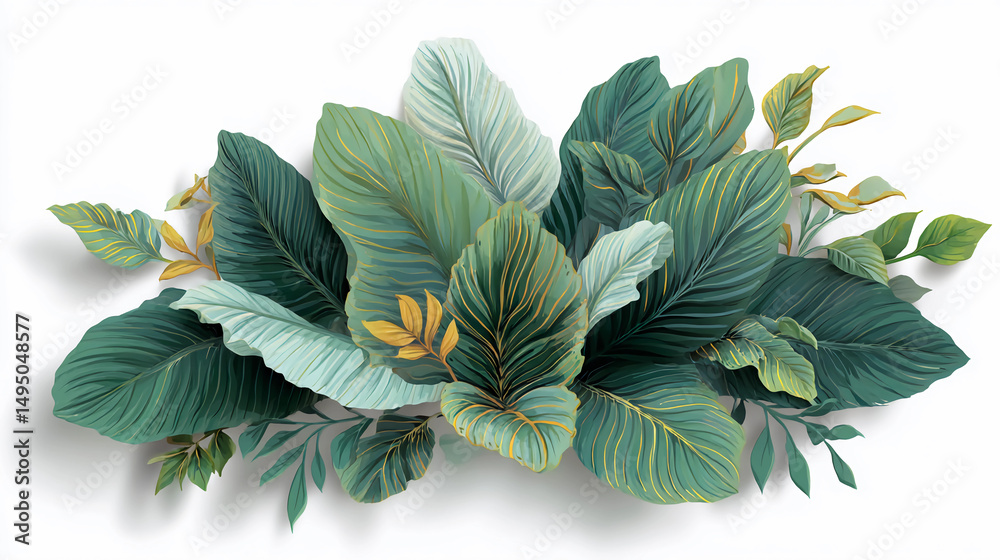 Fototapeta premium Fantasy tropical plant design for wall sticker decor, isolated with shadows