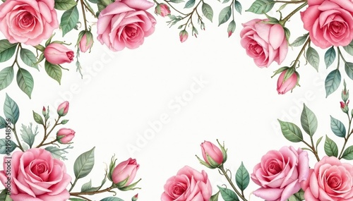 Delicate watercolor roses & leaves, repeating pattern, graphic, art, seamless pattern