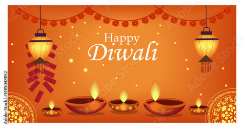 Vibrant Diwali Banner Illustrations with Diyas, Lanterns, and Festive Lights-01